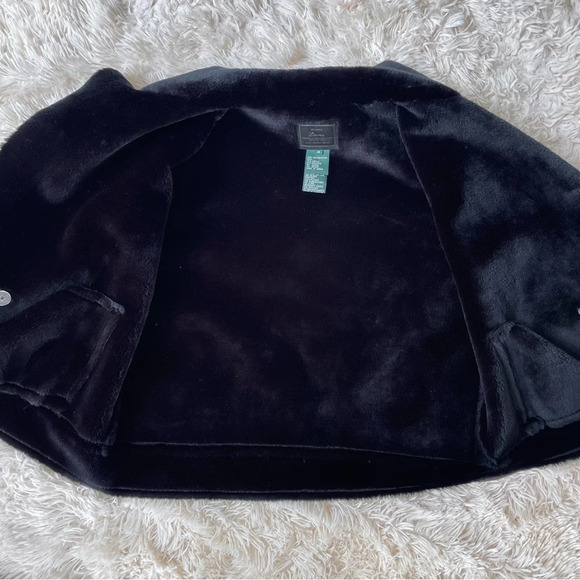 Ralph Lauren Label Black Plush Jacket faux Shearling Fur Coat Button Up size M - Picture 8 of 12